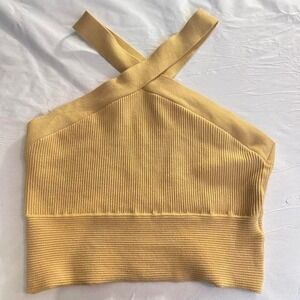Abercrombie & Fitch Ribbed Cross Neck Halter Top Yellow XL